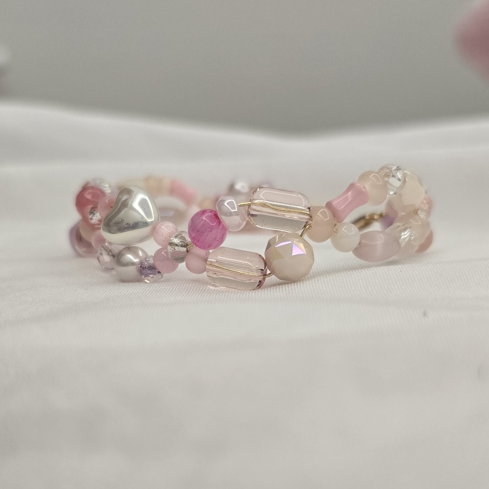 Pink double layered heart crystal handmade bracelet